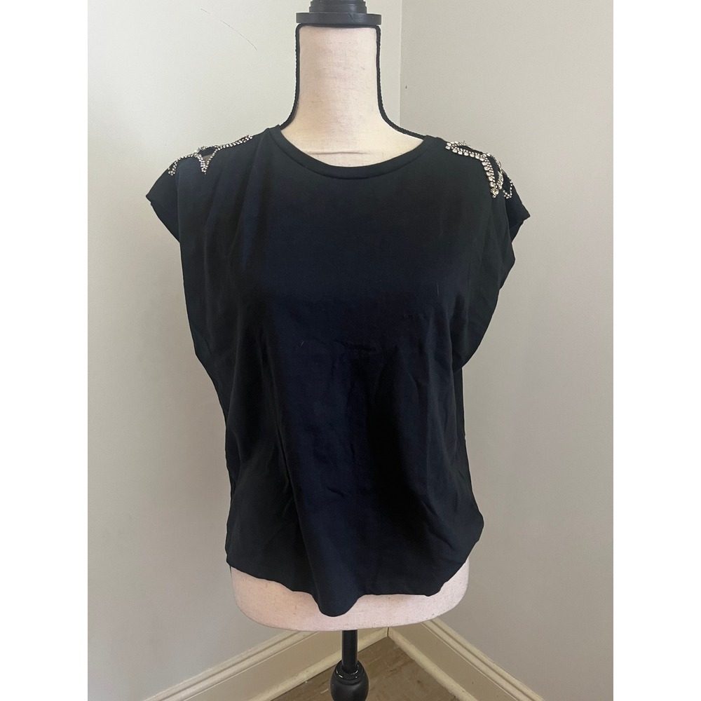 Black Rhinestone Star Short Sleeve Large Boxy Tee Glam Celestial Sparkly Goth